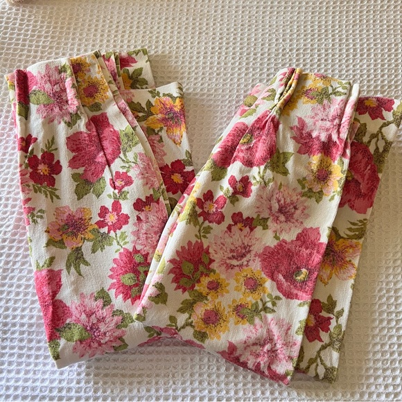 Vintage Other - VINTAGE terrycloth FLORAL CURTAINS Large Pink Rose Yellow Green Flowers 2 panels